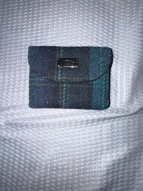 Glen Appin Harris Tweed Highland Cow Trifold Wallet Blue Green Tartan